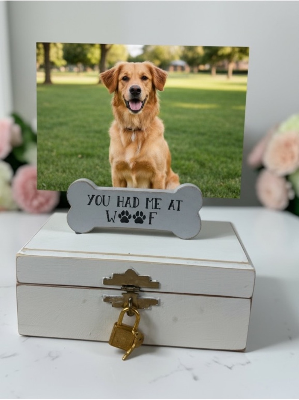 Wooden pet Memorial You Had Me At Woof Photo Holder - Gray